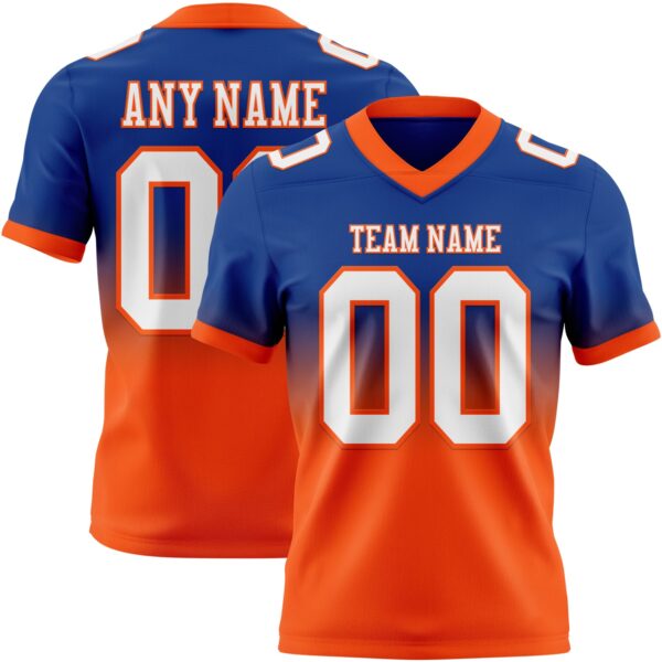 Custom Royal White-Orange Authentic Fade Fashion Football Jersey