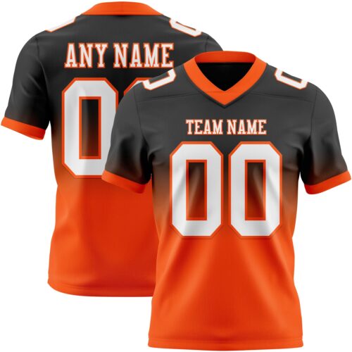 Custom Black White-Orange Authentic Fade Fashion Football Jersey