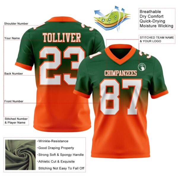 Custom Green White-Orange Authentic Fade Fashion Football Jersey