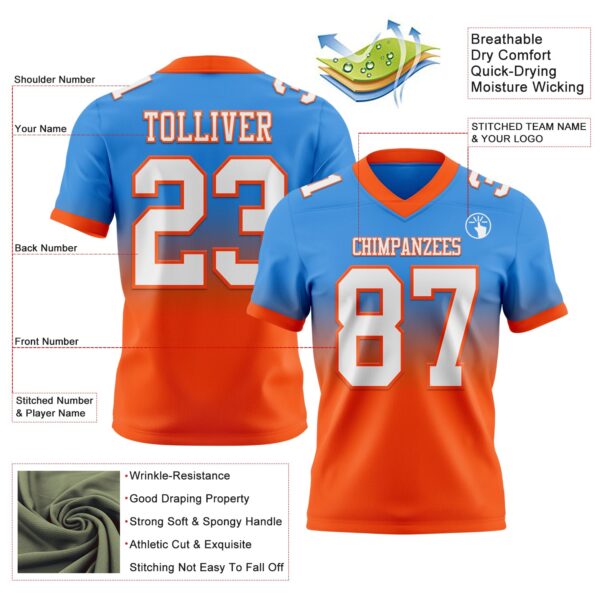 Custom Powder Blue White-Orange Authentic Fade Fashion Football Jersey