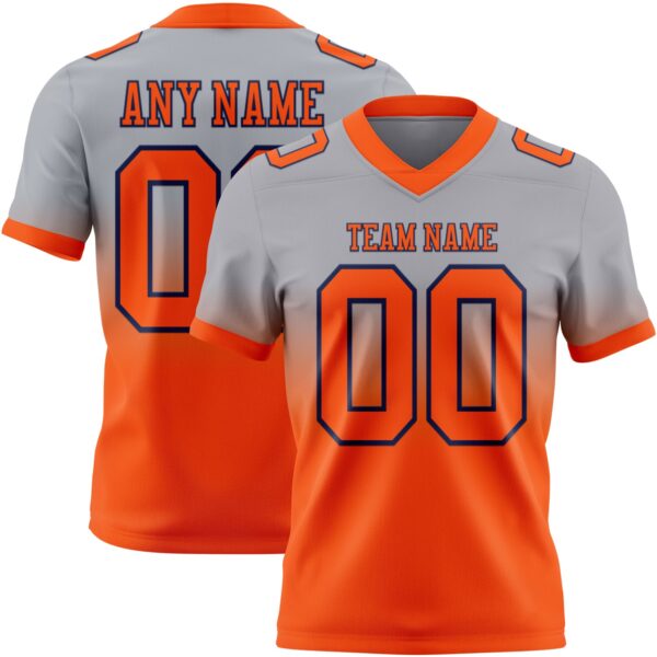 Custom Gray Orange-Navy Authentic Fade Fashion Football Jersey