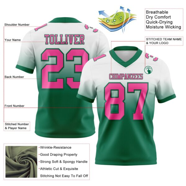 Custom White Pink-Kelly Green Authentic Fade Fashion Football Jersey