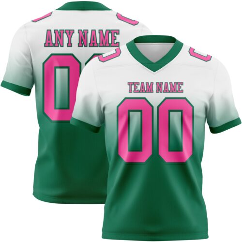 Custom White Pink-Kelly Green Authentic Fade Fashion Football Jersey