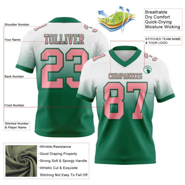 Custom White Medium Pink-Kelly Green Authentic Fade Fashion Football Jersey