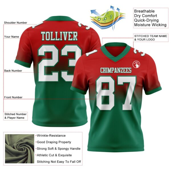 Custom Red White-Kelly Green Authentic Fade Fashion Football Jersey
