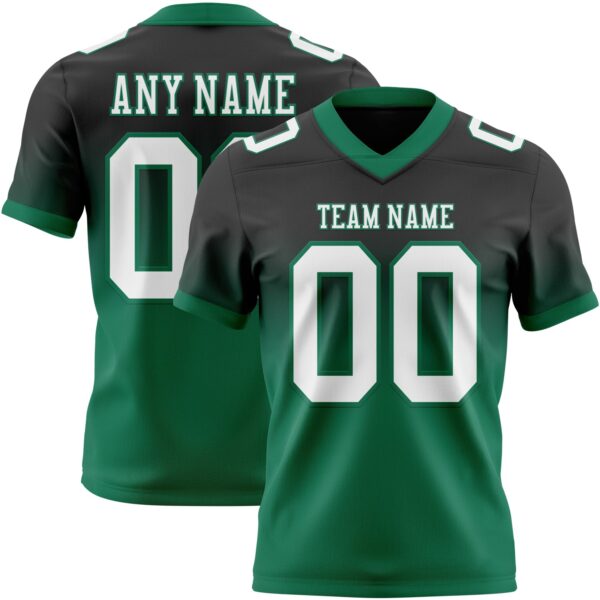 Custom Black White-Kelly Green Authentic Fade Fashion Football Jersey