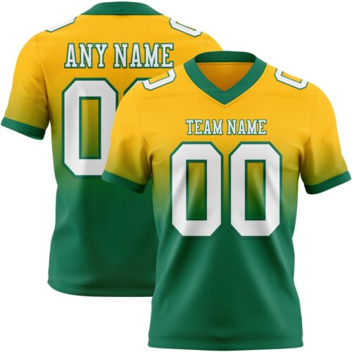 Custom Gold White-Kelly Green Authentic Fade Fashion Football Jersey