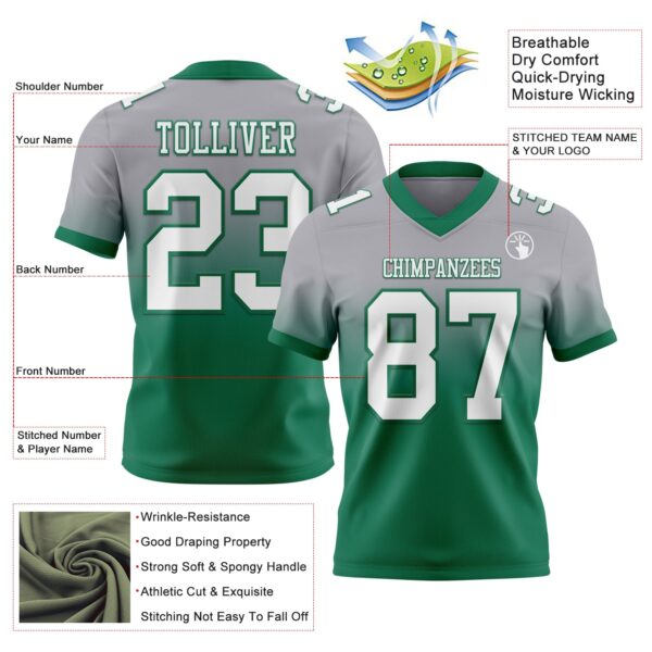Custom Gray White-Kelly Green Authentic Fade Fashion Football Jersey