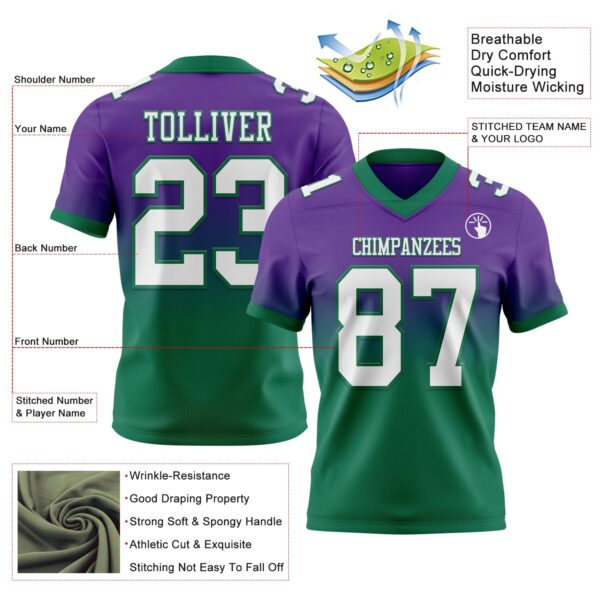 Custom Purple White-Kelly Green Authentic Fade Fashion Football Jersey