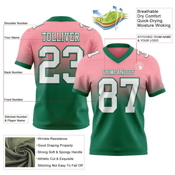 Custom Medium Pink White-Kelly Green Authentic Fade Fashion Football Jersey
