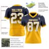 Custom Navy White-Gold Authentic Fade Fashion Football Jersey