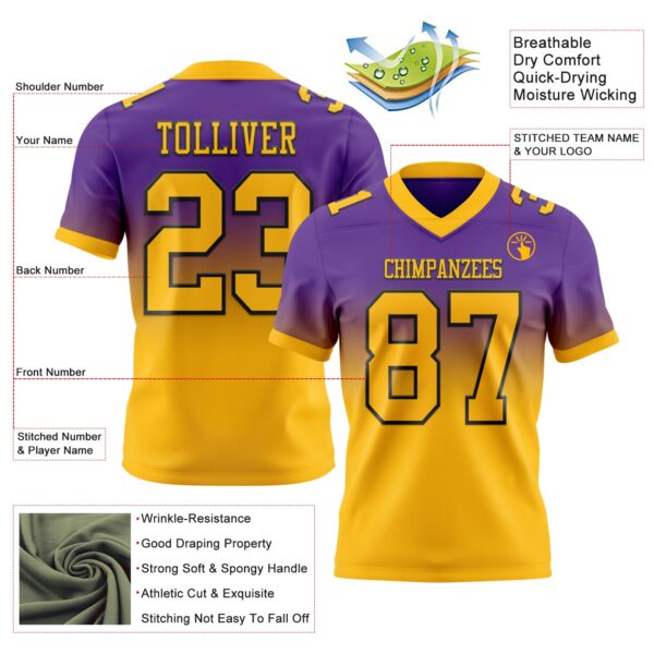 Custom Purple Gold-Black Authentic Fade Fashion Football Jersey