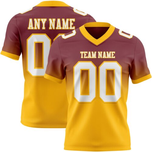 Custom Burgundy White-Gold Authentic Fade Fashion Football Jersey
