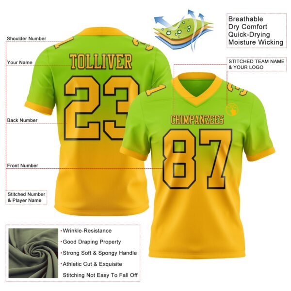 Custom Neon Green Gold-Black Authentic Fade Fashion Football Jersey