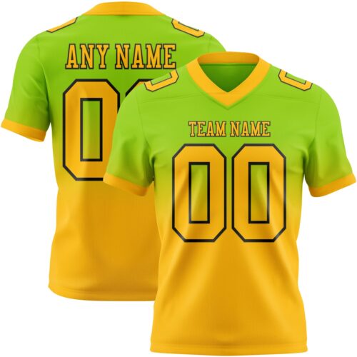 Custom Neon Green Gold-Black Authentic Fade Fashion Football Jersey
