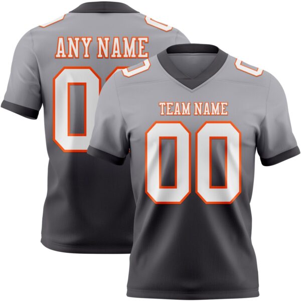 Custom Gray White Steel Gray-Orange Authentic Fade Fashion Football Jersey
