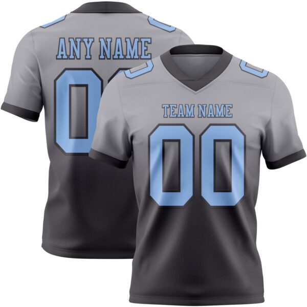 Custom Gray Light Blue-Steel Gray Authentic Fade Fashion Football Jersey