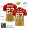 Custom Red White-Old Gold Authentic Fade Fashion Football Jersey