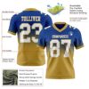 Custom Royal White-Old Gold Authentic Fade Fashion Football Jersey