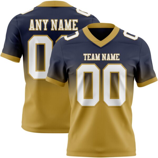 Custom Navy White-Old Gold Authentic Fade Fashion Football Jersey