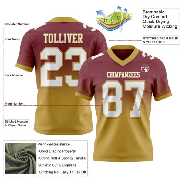 Custom Burgundy White-Old Gold Authentic Fade Fashion Football Jersey