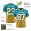 Custom Teal White-Old Gold Authentic Fade Fashion Football Jersey
