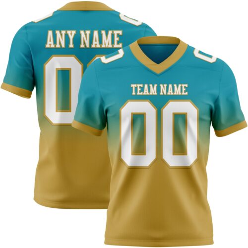 FadeFashion1636 Custom Teal White-Old Gold Authentic Fade Fashion Football Jersey