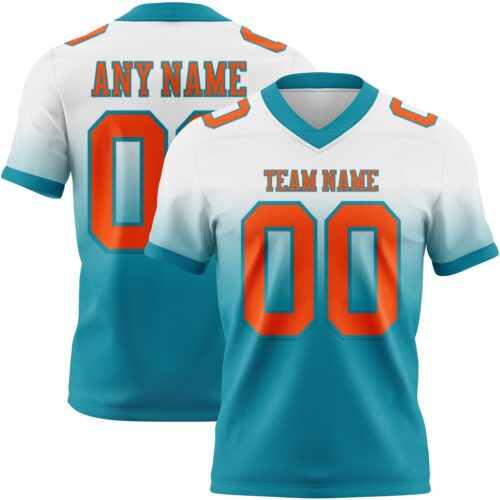 FadeFashion1638 Custom White Orange-Teal Authentic Fade Fashion Football Jersey