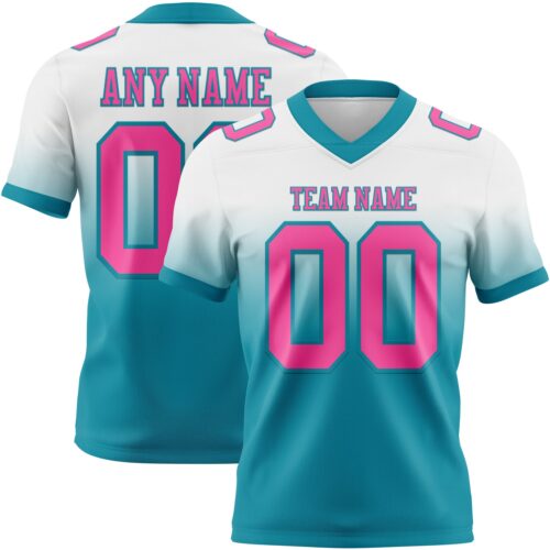 FadeFashion1639 Custom White Pink-Teal Authentic Fade Fashion Football Jersey