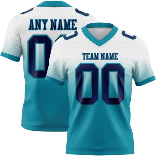 FadeFashion1640 Custom White Navy-Teal Authentic Fade Fashion Football Jersey