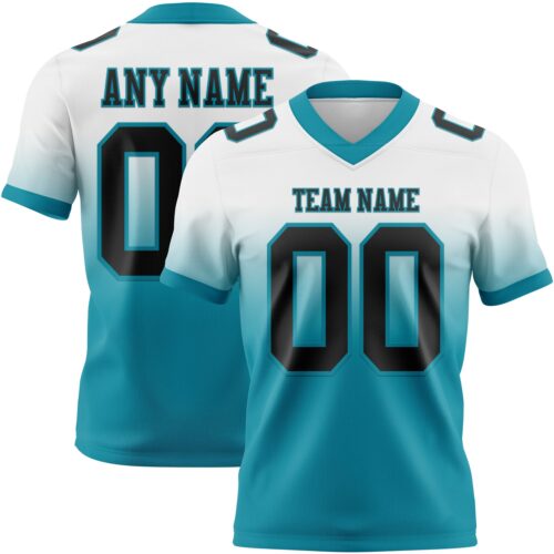 FadeFashion1641 Custom White Black-Teal Authentic Fade Fashion Football Jersey
