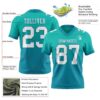 Custom Aqua White-Teal Authentic Fade Fashion Football Jersey
