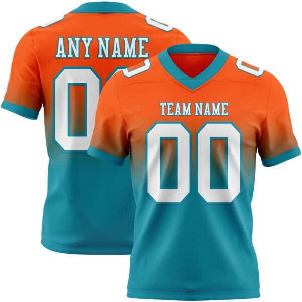 Custom Orange White-Teal Authentic Fade Fashion Football Jersey