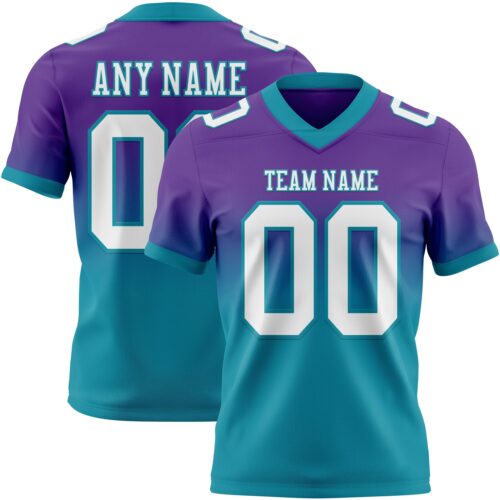 Custom Purple White-Teal Authentic Fade Fashion Football Jersey