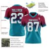 Custom Maroon White-Teal Authentic Fade Fashion Football Jersey