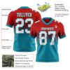 Custom Red White-Teal Authentic Fade Fashion Football Jersey