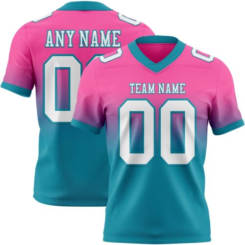 FadeFashion1649 Custom Pink White-Teal Authentic Fade Fashion Football Jersey