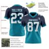 Custom Navy White-Teal Authentic Fade Fashion Football Jersey