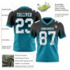 Custom Black White-Teal Authentic Fade Fashion Football Jersey