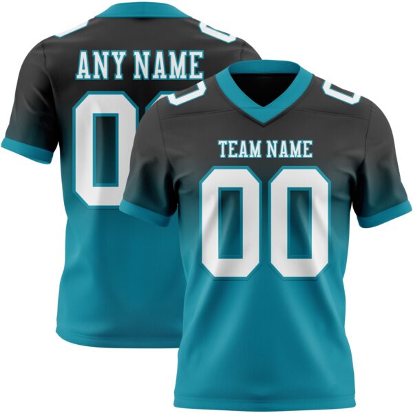 Custom Black White-Teal Authentic Fade Fashion Football Jersey
