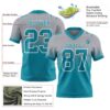 Custom Gray Teal-White Authentic Fade Fashion Football Jersey