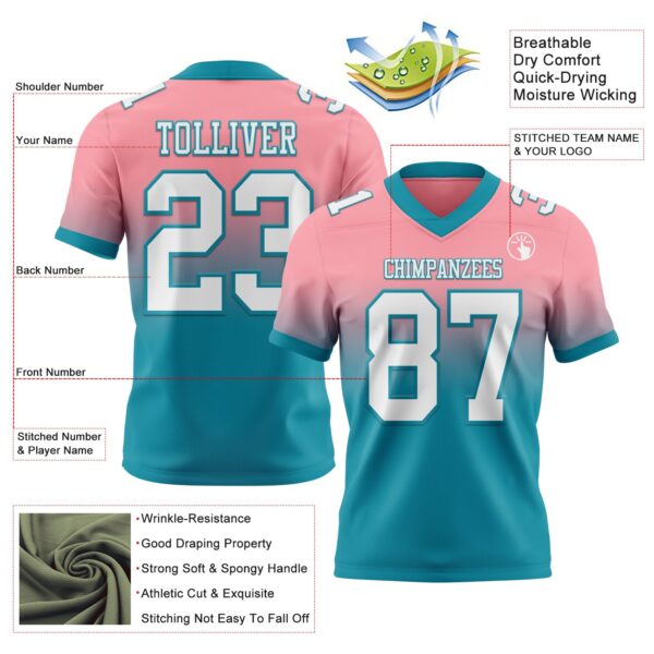 Custom Medium Pink White-Teal Authentic Fade Fashion Football Jersey