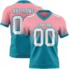 Custom Medium Pink White-Teal Authentic Fade Fashion Football Jersey