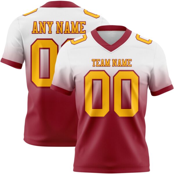 Custom White Gold-Cardinal Authentic Fade Fashion Football Jersey