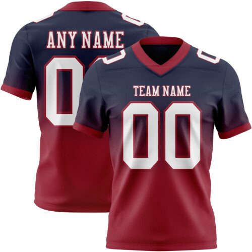 Custom Navy White-Cardinal Authentic Fade Fashion Football Jersey