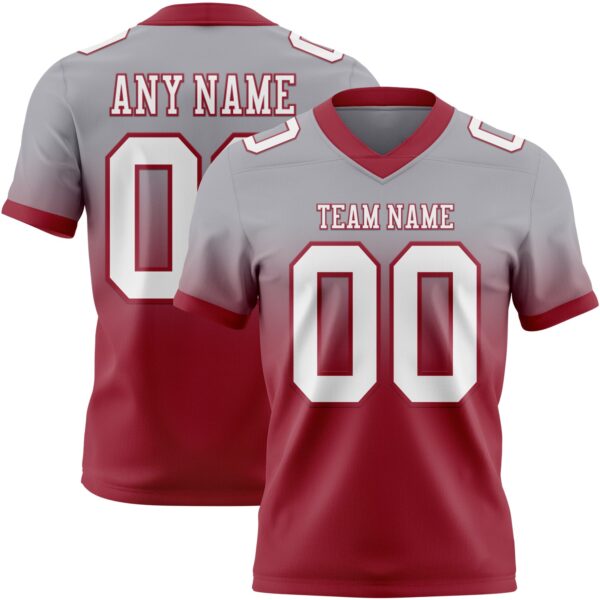 Custom Gray White-Cardinal Authentic Fade Fashion Football Jersey