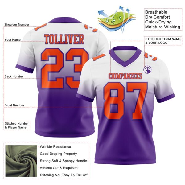 Custom White Orange-Purple Authentic Fade Fashion Football Jersey