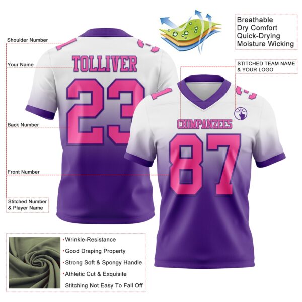 Custom White Pink-Purple Authentic Fade Fashion Football Jersey