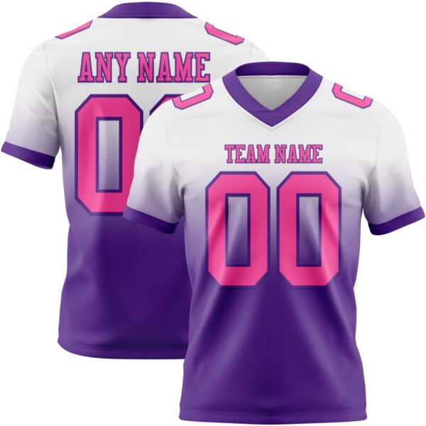 Custom White Pink-Purple Authentic Fade Fashion Football Jersey