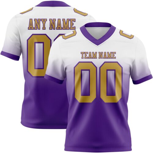 FadeFashion1671 Custom White Old Gold-Purple Authentic Fade Fashion Football Jersey